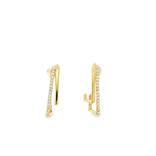 Brinco Folheado a Ouro 18k Meia Argola Quadrada com Zircônias