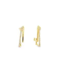 Brinco Folheado a Ouro 18k Meia Argola Quadrada com Zircônias