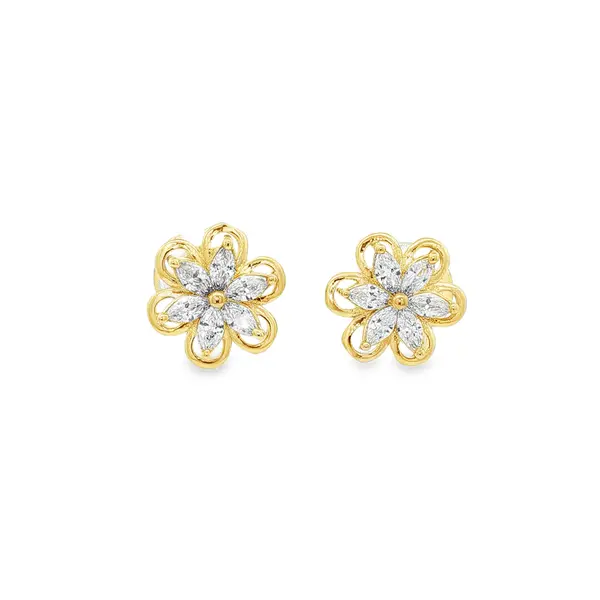 Brinco Folheado a Ouro 18k Flor em Zircônias