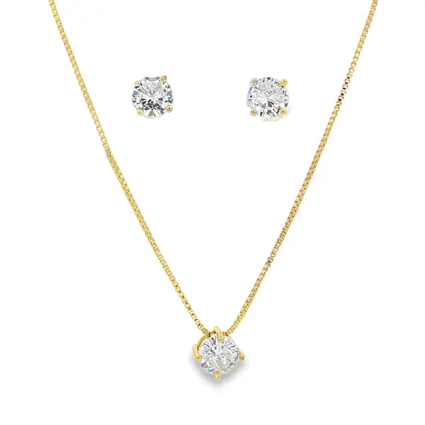 Conjunto Folheado a Ouro 18k Ponto Luz Redondo