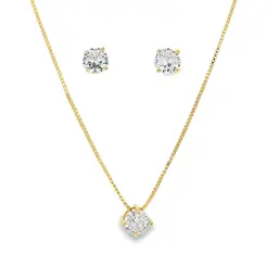 Conjunto Folheado a Ouro 18k Ponto Luz Redondo