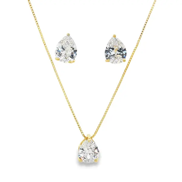 Conjunto Folheado a Ouro 18k Ponto Luz Gota Grande