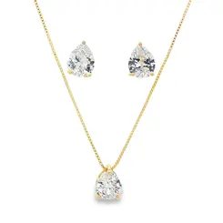 Conjunto Folheado a Ouro 18k Ponto Luz Gota Grande