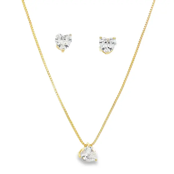 Conjunto Folheado a Ouro 18k Ponto Luz Coração