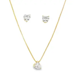 Conjunto Folheado a Ouro 18k Ponto Luz Coração