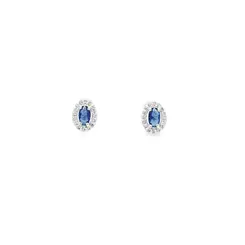 Brinco Prata Leve Oval Cravejado Azul