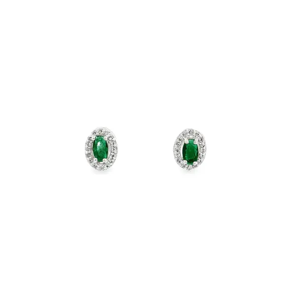 Brinco Prata Leve Oval Cravejado Verde