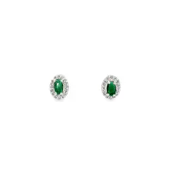 Brinco Prata Leve Oval Cravejado Verde