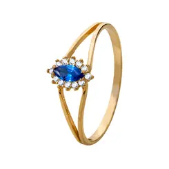 Anel Ouro 18K Zircônia Azul Com Brancas Em Volta