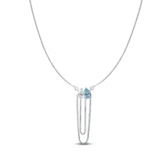 Gargantilha Prata Leve Flor em Si Gotas Duplas Azul
