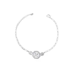 Pulseira Prata Leve Flor em Si Zircônias Carre