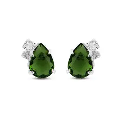 Brinco Prata Leve Flor em Si Maxi Gota Verde
