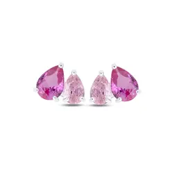 Brinco Prata Leve Flor em Si Gotas Rosa e Zircônias