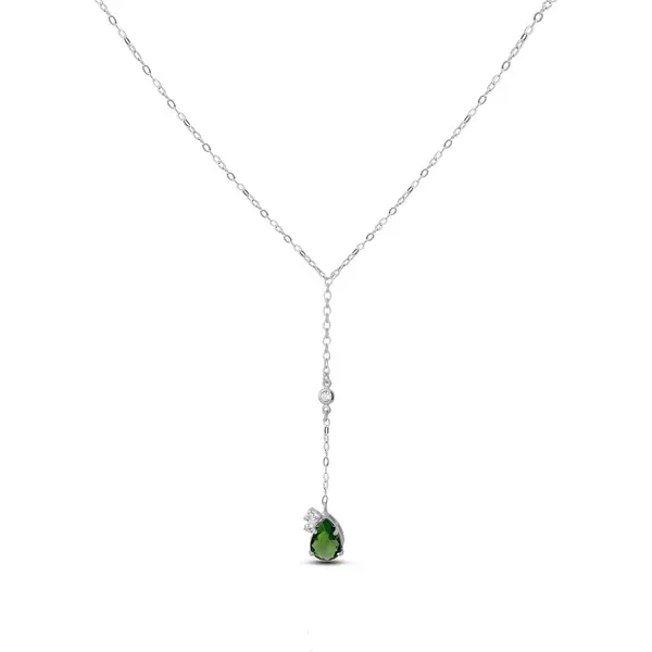 Gargantilha Prata Leve Flor em Si Maxi Gota Verde