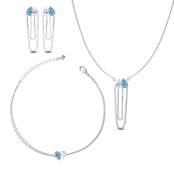 Conjunto Flor em Si Gotas Duplas Azul