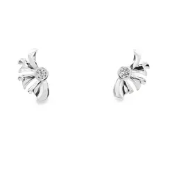 Brinco Prata Leve Meia Flor com Zircônia