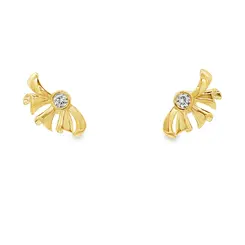 Brinco Folheado a Ouro 18k Meia Flor com Zircônia
