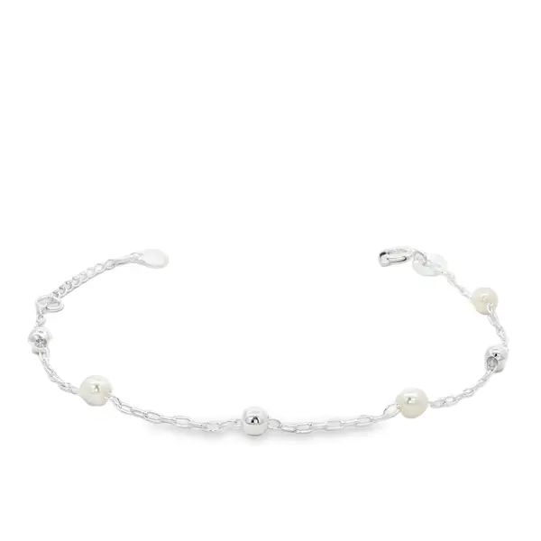 Pulseira Prata Leve Infantil Pérolas e Bolinhas