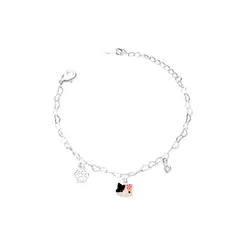 Pulseira Prata Leve Infantil Gatinha Patinha e Zircônia