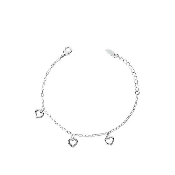 Pulseira Prata Leve Infantil Três Corações