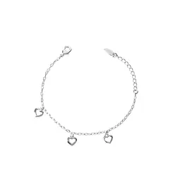 Pulseira Prata Leve Infantil Três Corações