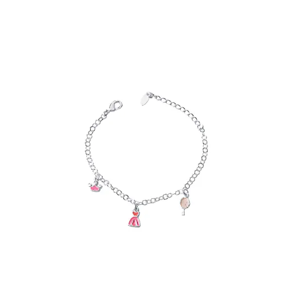 Pulseira Prata Leve Infantil Coroa Vestido e Espelho