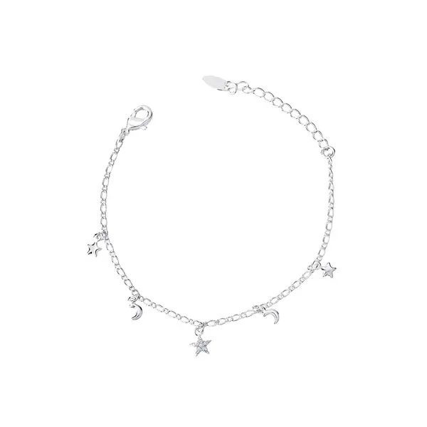 Pulseira Prata Leve Infantil Estrelas e Luas