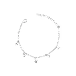 Pulseira Prata Leve Infantil Estrelas e Luas