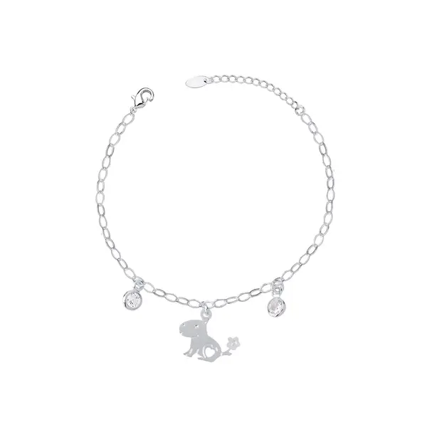 Pulseira Prata Leve Infantil Capivara com Florzinha e Coração