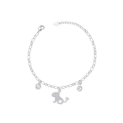 Pulseira Prata Leve Infantil Capivara com Florzinha e Coração