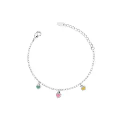 Pulseira Prata Leve Infantil Corações Coloridos