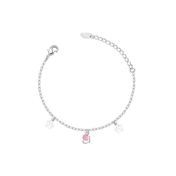 Pulseira Prata Leve Infantil Meia Borboleta e Flores