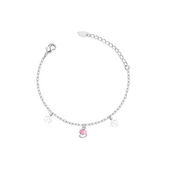 Pulseira Prata Leve Infantil Meia Borboleta e Flores