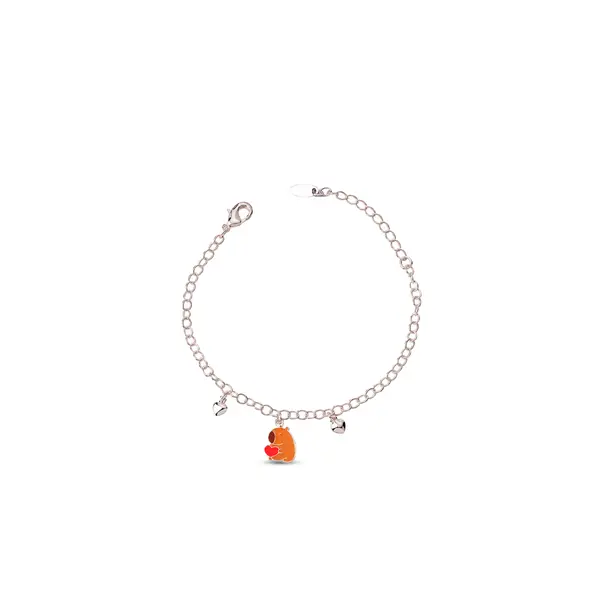 Pulseira Prata Leve Infantil Capivara com Coração