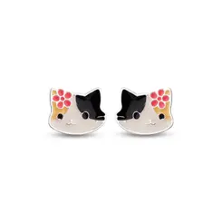 Brinco Prata Leve Infantil Gatinha com Flor