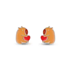 Brinco Prata Leve Infantil Capivara com Coração