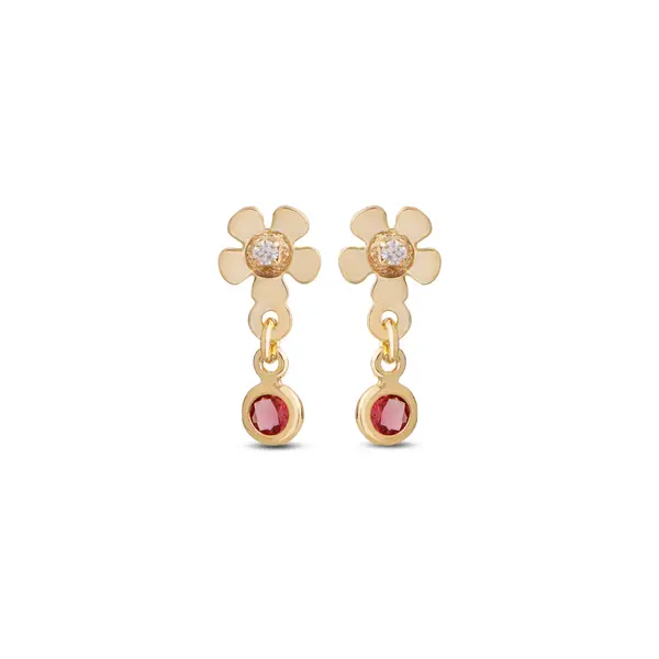 Brinco Folheado a Ouro 18k Infantil Flor com Zircônia Pendente