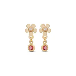 Brinco Folheado a Ouro 18k Infantil Flor com Zircônia Pendente