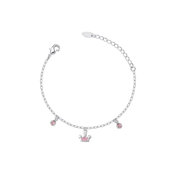 Pulseira Prata Leve Infantil Coroa e Zircônia