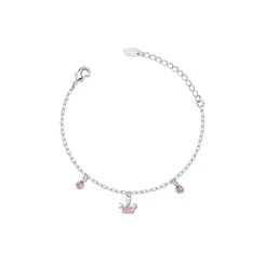 Pulseira Prata Leve Infantil Coroa e Zircônia