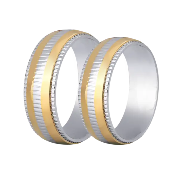 Par de Alianças De Compromisso Pulse - Aço Com Detalhe Dourado