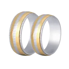 Par de Alianças De Compromisso Pulse - Aço Com Detalhe Dourado