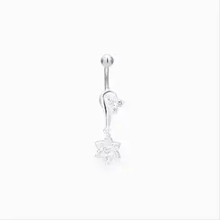 Piercing Umbigo Prata Rodinada E Aço Zircônia Flores