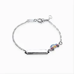 Pulseira De Prata Infantil Com Placa E Carrinho