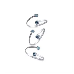 Anel Prata Kit Ponto Luz Cristal Azul