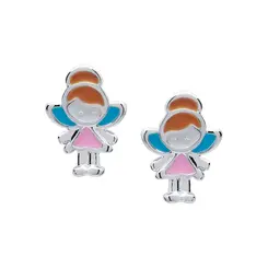Brinco Prata Leve Infantil Fada Esmaltado
