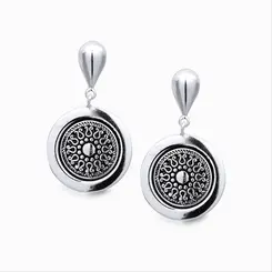 Brinco Prata Envelhecido Mandala Pendurado