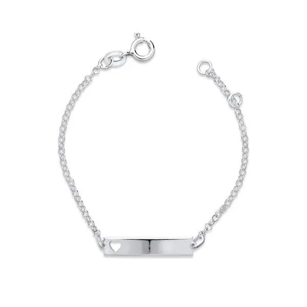 Pulseira Prata Infantil Placa Com Coração Vazado