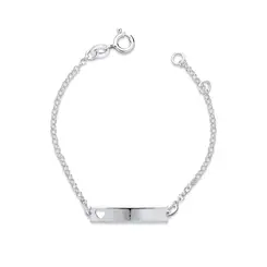 Pulseira Prata Infantil Placa Com Coração Vazado