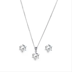 Conjunto Prata Rodinada Zircônia Redondo
